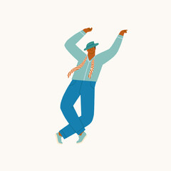 Young black man dancing disco dance illustration in vector. Funny happy character. Vector illustration Generative AI - 598567917