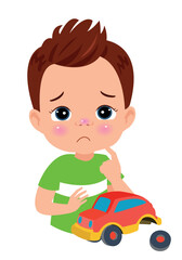 Boy with a red toy car