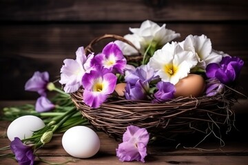 colorful flower basket with an egg. Generative AI Generative AI