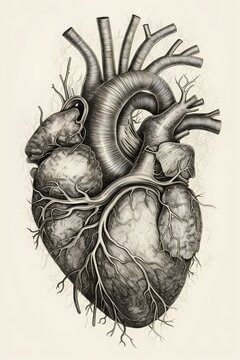 Human heart line art. Generative AI