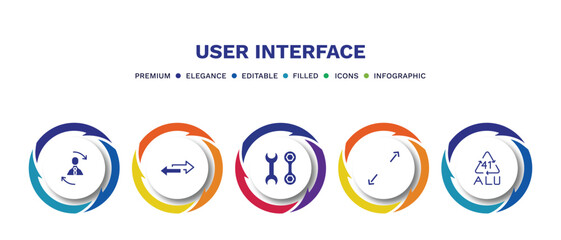 set of user interface filled icons. user interface filled icons with infographic template. flat icons such as repaying, double arrows, mechanic tool, expand arrows, 41 alu vector.