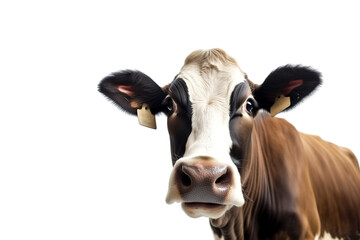 Image of a cow head on white background. Farm animals. Illustration, Generative AI.