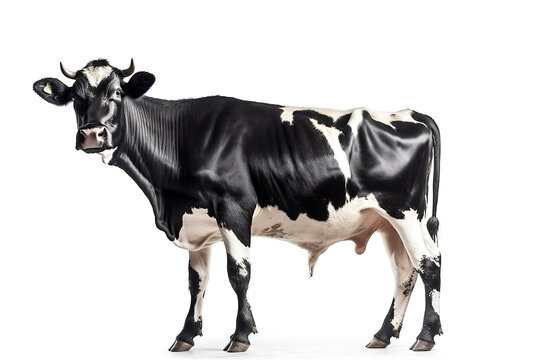 Image of a cow on white background. Farm animals. Illustration, Generative AI.