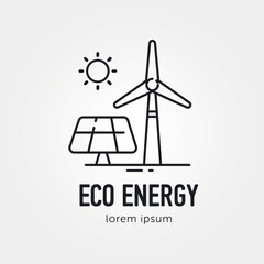 Modern windmill and Solar Panel Battery - bio farming, energy saving logo design. Isolated and easy to edit logo template. Wind energy. Wind power. Wind turbine icon.