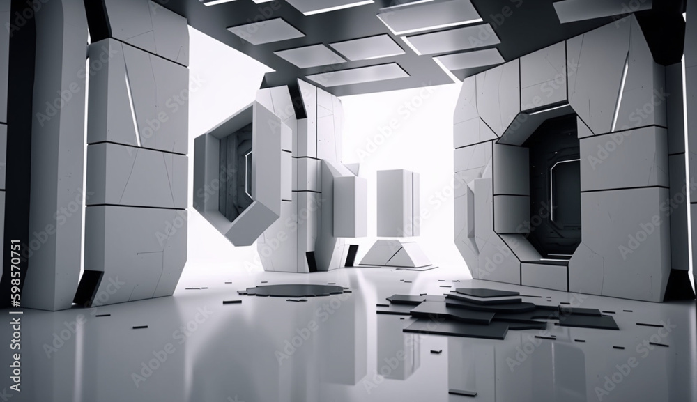 Poster white futuristic background abstract. 3d rendering of space city sci fi texture. generative ai with 