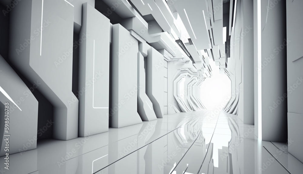 Poster white futuristic background abstract. room 3d rendering of space city sci fi generative ai with copy