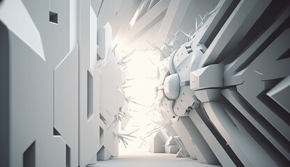 Fototapeta premium White futuristic background abstract. Room 3d rendering of space city sci fi texture. Generative Ai 