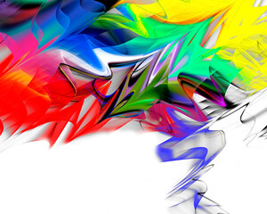 Abstract fractal rainbow wave background with copy space. PNG format with transparency.