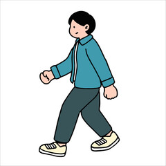 An illustration shows characters of people walking down the street. Young man are depicted in a side view, walking while isolated on a white background.