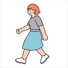 An illustration shows characters of people walking down the street. Young woman are depicted in a side view, walking while isolated on a white background.