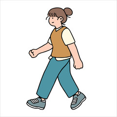 An illustration shows characters of people walking down the street. Young woman are depicted in a side view, walking while isolated on a white background.