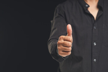 A man hand with thumbs up for best excellent services satisfaction