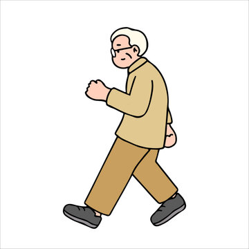 An Illustration Shows Characters Of People Walking Down The Street. Older Are Depicted In A Side View, Walking While Isolated On A White Background.