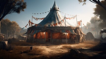 Obraz premium Circus tent outline on the horizon, generative ai
