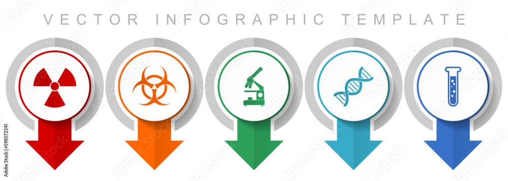 Poster Science icon set, miscellaneous pointer icons such as radiation, biohazard, microscope, dna and test tube for web design and mobile applications, business infographic vector template