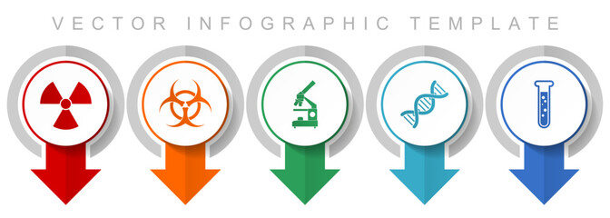 Science icon set, miscellaneous pointer icons such as radiation, biohazard, microscope, dna and test tube for web design and mobile applications, business infographic vector template