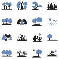 Nature Landscape Icons. Two Tone Flat Design. Vector Illustration.