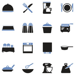 Restaurant Accessories Icons. Two Tone Flat Design. Vector Illustration.