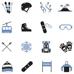 Snowboarding And Ski Icons. Two Tone Flat Design. Vector Illustration.