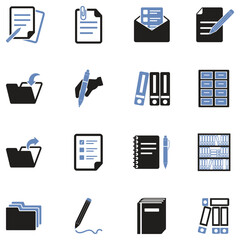 Office And Paperwork Icons. Two Tone Flat Design. Vector Illustration.