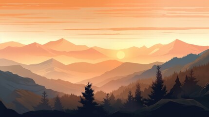 Fototapeta na wymiar Sunrise over the dusky mountains. Generative ai composite.
