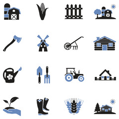 Village Icons. Two Tone Flat Design. Vector Illustration.