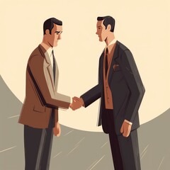 Fototapeta premium Two businessmen firmly shake hands with one another, 1960s, Generative AI