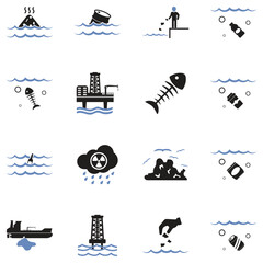 Water Pollution Icons. Two Tone Flat Design. Vector Illustration.