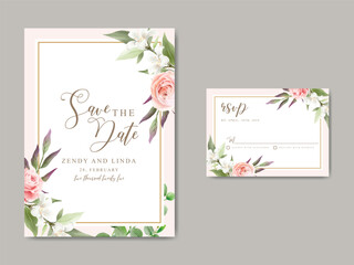 elegant soft pink flowers wedding invitation card template