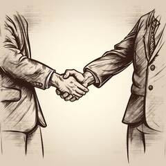 Two businessmen firmly shake hands with one another, 1960s, Generative AI