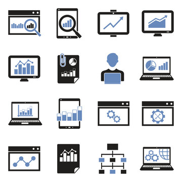 Web Analytics Icons. Two Tone Flat Design. Vector Illustration.