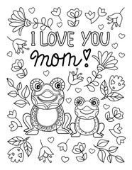 Happy Mother's day! Hand drawn coloring pages for kids and adults. Beautiful drawings with patterns and details. Spring coloring book pictures with blooming branches, flowers, smile, stickers, quotes	