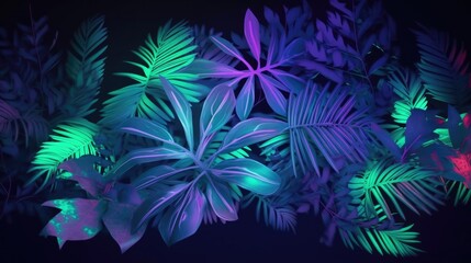 Obraz na płótnie Canvas Creative Fluorescent Color Layout Made of Tropical Leaves. Generative ai composite.
