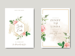 elegant soft pink flowers wedding invitation card template