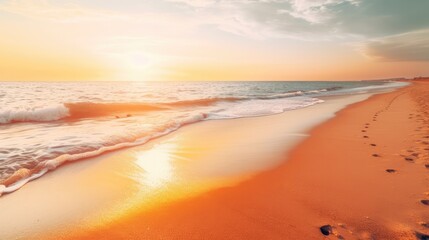 Waves approaching the shore at golden hour. Generative ai composite.