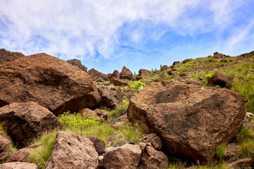 Nature and landscape with volcanic formation mountains in Gran Canaria island.