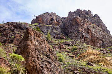 Fototapeta na wymiar Nature and landscape with volcanic formation mountains in Gran Canaria island.