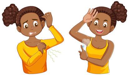 Puberty Girl Using Deodorant Spray to Combat Body Odor
