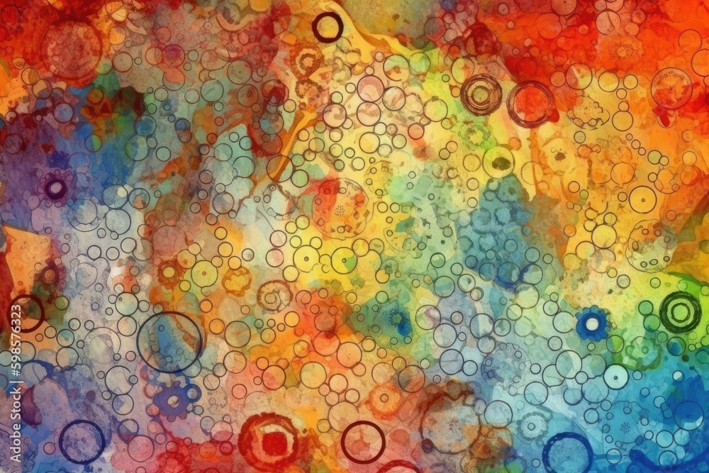 Poster an abstract painting with overlapping circles and dots. generative ai generative ai