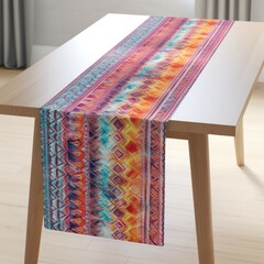  Colorful table runner with a boho - inspired design isolated on a white background, generative ai