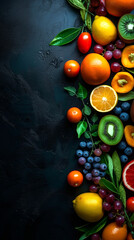 Fruits on black background