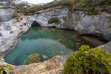 natural pools in Cala Feola on the island of Ponza. Ponziane or Pontine Islands archipelago, Lazio, Italy