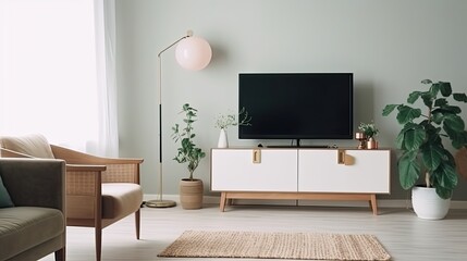 Scandinavian style living room. Illustration AI Generative.