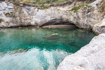 Fototapeta premium natural pools in Cala Feola on the island of Ponza. Ponziane or Pontine Islands archipelago, Lazio, Italy