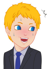 驚き振り向く赤面したちびキャラ　男性　タイプA