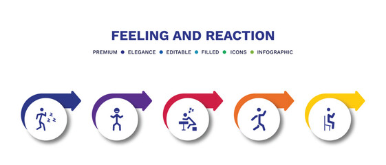 set of feeling and reaction filled icons. feeling and reaction filled icons with infographic template.flat icons such as pissed off human, determined human, lazy human, amused satisfied vector.