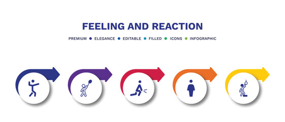 set of feeling and reaction filled icons. feeling and reaction filled icons with infographic template.flat icons such as amazing human, hopeful human, sore human, full hopeless vector.