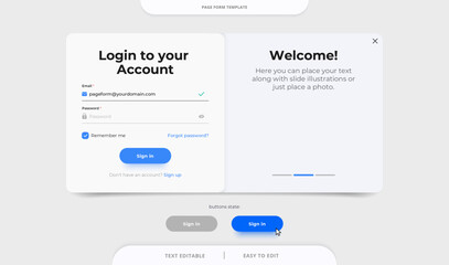 Sign In page form template. Account login form. Frame for inserting a photo or illustration. Website UI concept.