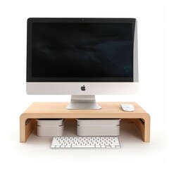  Desktop monitor stand with built - in storage isolated on a white background, generative ai