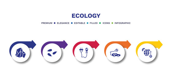 set of ecology filled icons. ecology filled icons with infographic template.flat icons such as coal, seeds, eco power, eco energy car, warming vector.